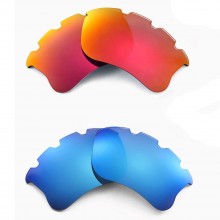 Walleva Two Pairs Vented Polarized Lenses for Oakley Flak Jacket XLJ Sunglasses - Fire Red + Ice Blue